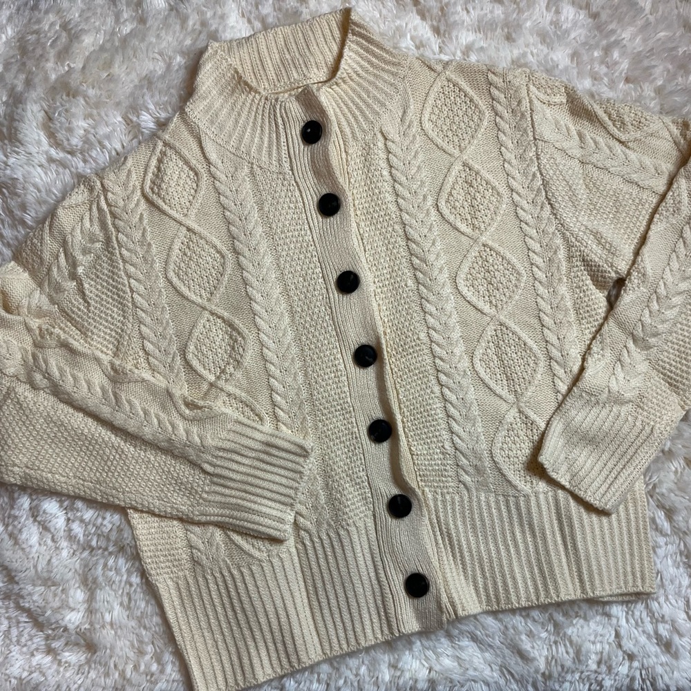 NIUBIA Women's Size Small Yellow Long Sleeve Cable Knit Cardigan Sweater